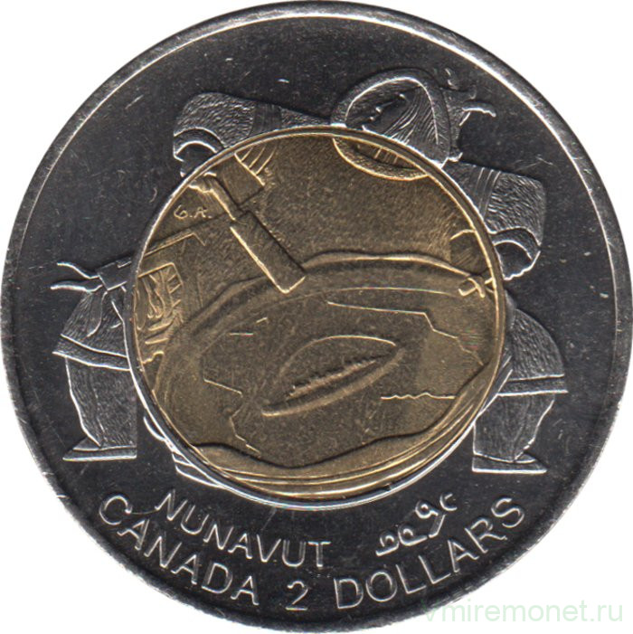Монета. Канада. 2 доллара 1999 год. Основание Нунавута.