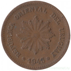 Монета. Уругвай. 2 сентесимо 1943 год.