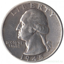 Монета. США. 25 центов 1945 год.