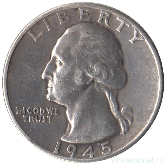 Монета. США. 25 центов 1945 год.