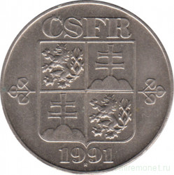 Монета. Чехословакия. 5 крон 1991 год.