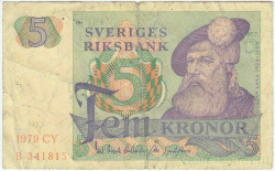 Банкнота. Швеция. 5 крон 1979 год. Тип 51d(3).