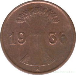 Монета. Германия. Веймарская республика. 1 рейхспфенниг 1936 год. Монетный двор - Берлин (А).