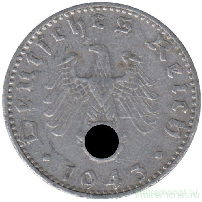 Монета. Германия. Третий Рейх. 50 рейхспфеннигов 1943 год. Монетный двор - Гамбург (J).