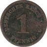 Монета. Германия (Германская империя 1871-1922). 1 пфенниг 1889 год. (А). ав.