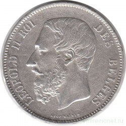 Монета. Бельгия. 5 франков 1876 год.