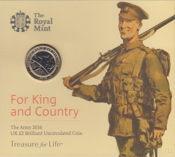 Монета. Великобритания. 2 фунта 2016 год. Первая мировая война - Армия Великобритании. В буклете.
