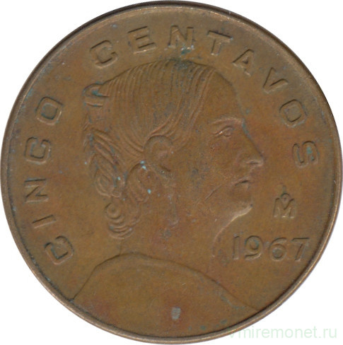 Монета. Мексика. 5 сентаво 1967 год.