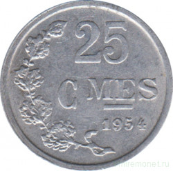 Монета. Люксембург. 25 сантимов 1954 год.