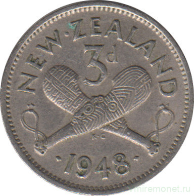 Монета. Новая Зеландия. 3 пенса 1948 год.