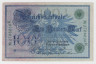 Банкнота. Германия. Германская империя (1871-1918). 100 марок 1908 год. Номер серии (семь цифр и одна буква) - зелёный цвет. ав.