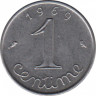  Монета. Франция. 1 сантим 1969 год. ав.