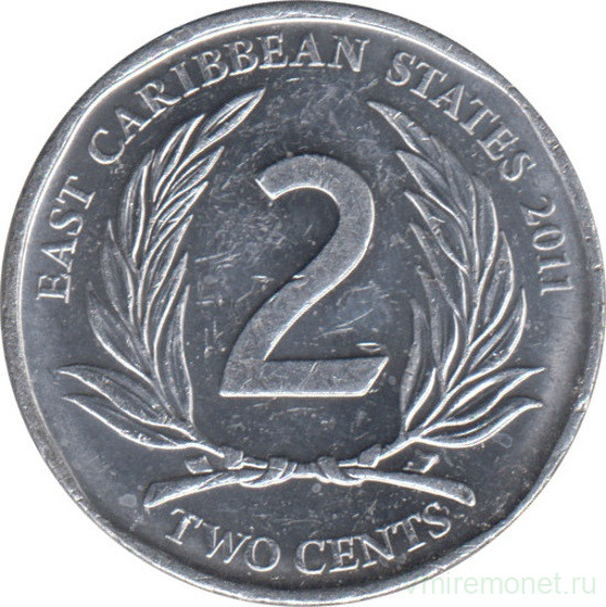 Монета. Восточные Карибские государства. 2 цента 2011 год.