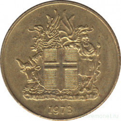 Монета. Исландия. 1 крона 1973 год. "3" с острым завитком.