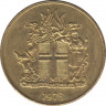 Монета. Исландия. 1 крона 1973 год. "3" с острым завитком. ав.