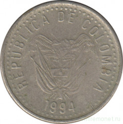 Монета. Колумбия. 10 песо 1994 год.