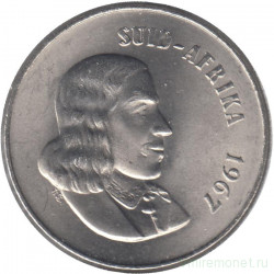 Монета. Южно-Африканская республика (ЮАР). 20 центов 1967 год. Аверс - "SUID-AFRIKA".