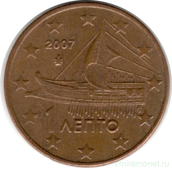 Монета. Греция. 1 цент 2007 год.