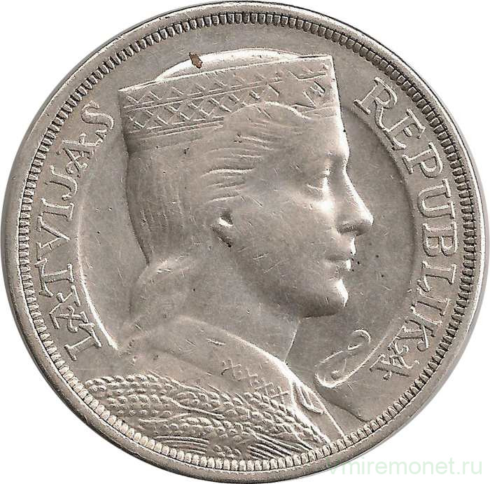 Монета. Латвия. 5 лат 1929 год.