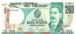 Банкнота. Уругвай. 200 новых песо 1986 год. Тип 66.