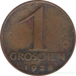 Монета. Австрия. 1 грош 1928 год.