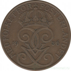Монета. Швеция. 5 эре 1936 год (6 - длинный хвост).