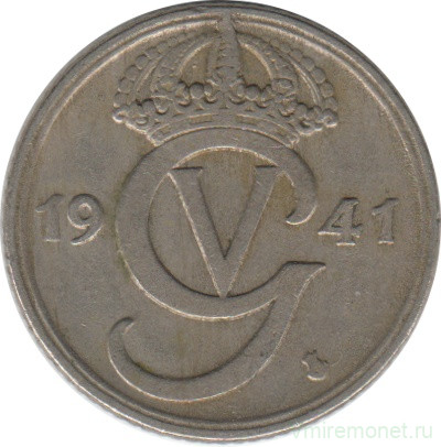 Монета. Швеция. 25 эре 1941 год (никелевая бронза).