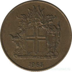 Монета. Исландия. 1 крона 1965 год.