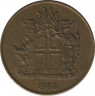 Монета. Исландия. 1 крона 1965 год. ав.