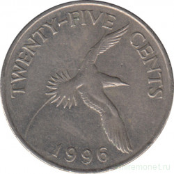 Монета. Бермудские острова. 25 центов 1996 год.