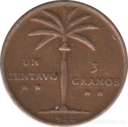 Монета. Доминиканская республика. 1 сентаво 1944 год.