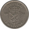 Монета. Норвегия. 1 крона 1956 год. ав.