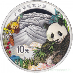 Монета. Китай. 10 юаней 2023 год. Национальный парк Гигантских панд. Цветная.
