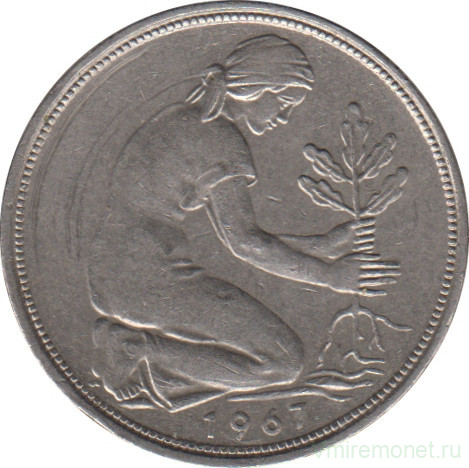 Монета. ФРГ. 50 пфеннигов 1967 год. Монетный двор - Гамбург (J).
