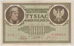 Банкнота. Польша. 1000 польских марок 1919 год. Тип 22d.