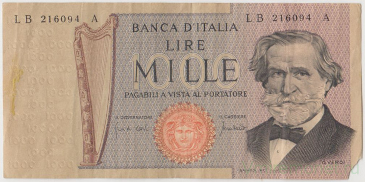 Банкнота. Италия. 1000 лир 1971 год. Тип 101b.