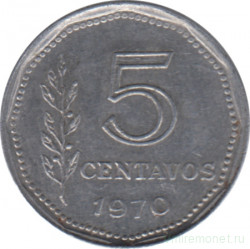 Монета. Аргентина. 5 сентаво 1970 год.