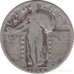 Монета. США. 25 центов 1928 год. Монетный двор S.
