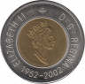 Монета. Канада. 2 доллара 2002 год. 20 лет правления королевы Елизаветы II. ав.