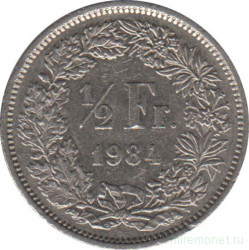 Монета. Швейцария. 1/2 франка 1984 год.