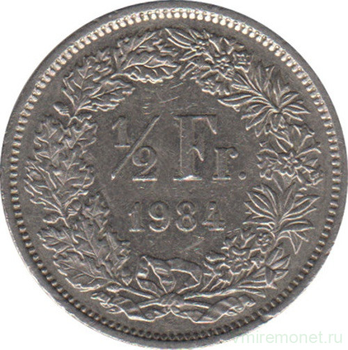 Монета. Швейцария. 1/2 франка 1984 год.
