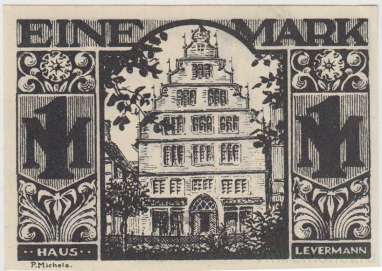 Бона. Нотгельд. Германия. Город Падерборн. 1 марка 1921 год. Вариант 1043.4.4.2.