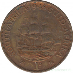 Монета. Южно-Африканская республика (ЮАР). 1 пенни 1945 год.