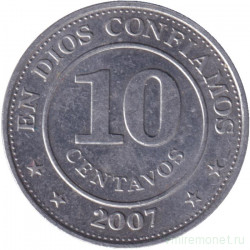 Монета. Никарагуа. 10 сентаво 2007 год.