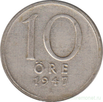 Монета. Швеция. 10 эре 1947 год. Серебро.