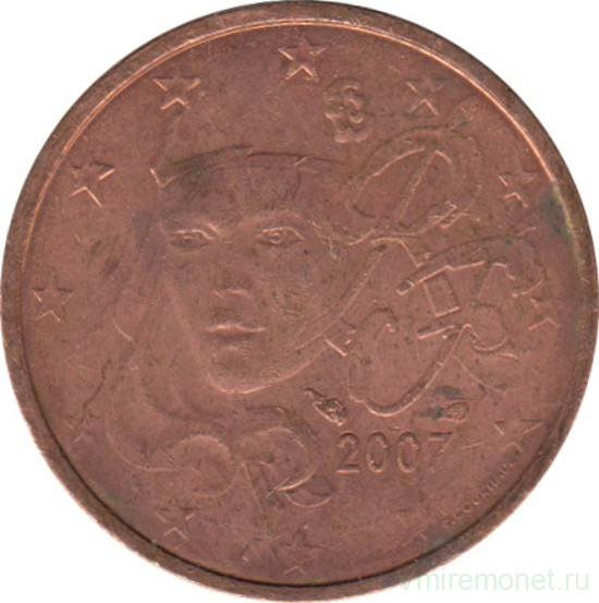 Монета. Франция. 2 цента 2007 год.