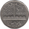 Монета. Канада. 5 центов 1951 год. 200 лет с момента открытия никеля. ав.