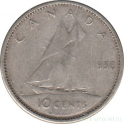 Монета. Канада. 10 центов 1958 год.