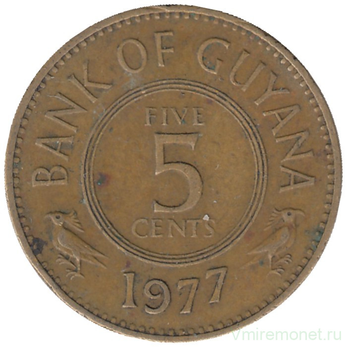 Монета. Гайана. 5 центов 1977 год.   