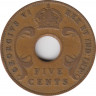 Монета. Британская Восточная Африка. 5 центов 1942 год. рев